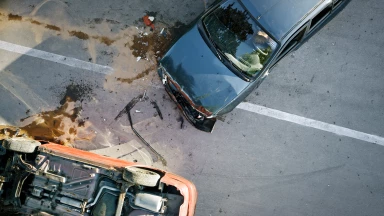 Overhead view of car accident