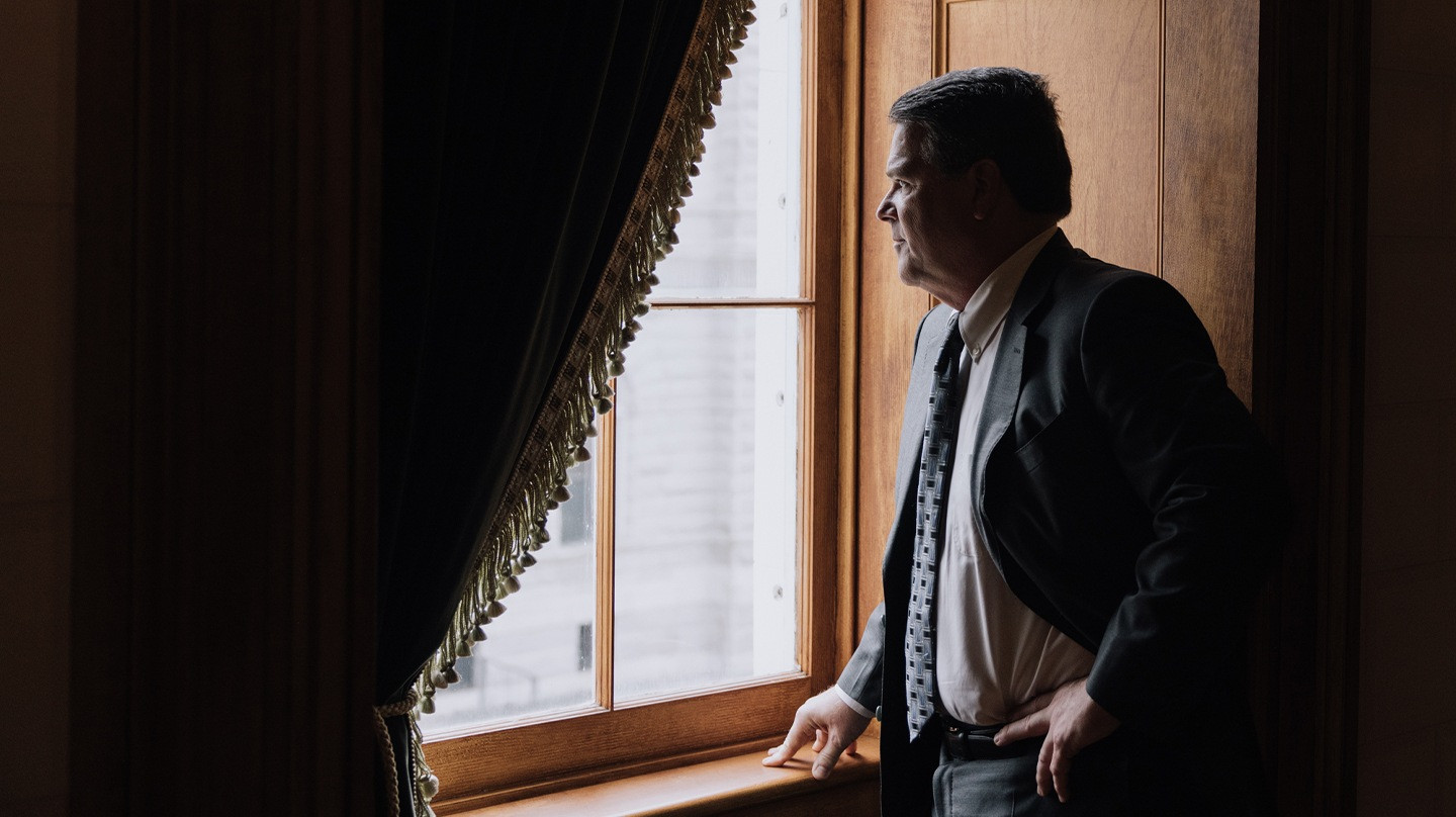 Attorney Mark Clore at window